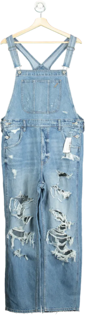 American Eagle Blue Denim Distressed Overalls UK L