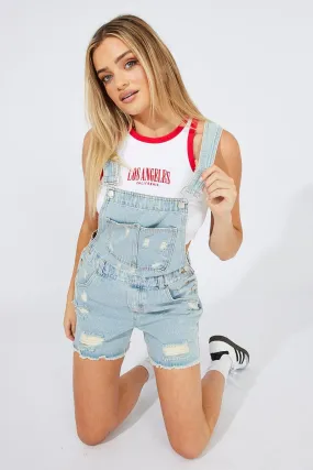 Denim Short Overalls Ripped