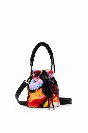 DESIGUAL FAUX SHEEPSKIN MINI CROSS BODY BUCKET BAG