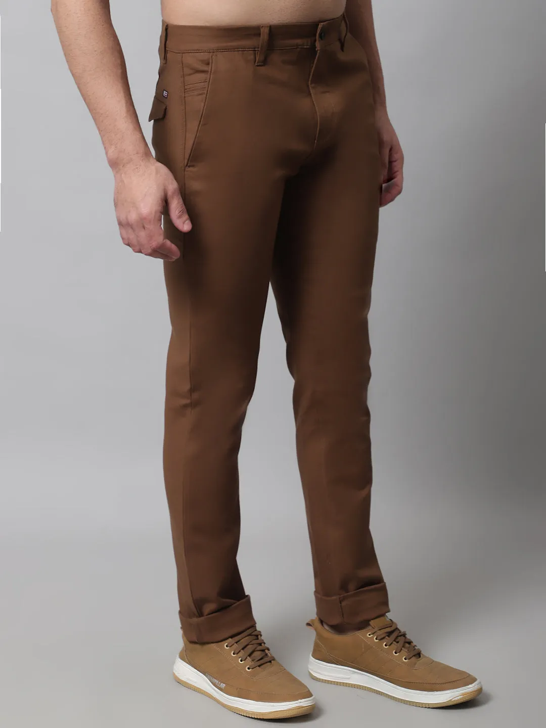 Men's Casual Flat front Brown  Trousers