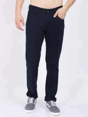 Men's Casual Flat front Navy Blue  Trousers