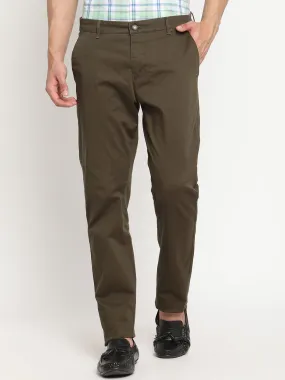 Men's Casual Flat front Olive Green  Trousers